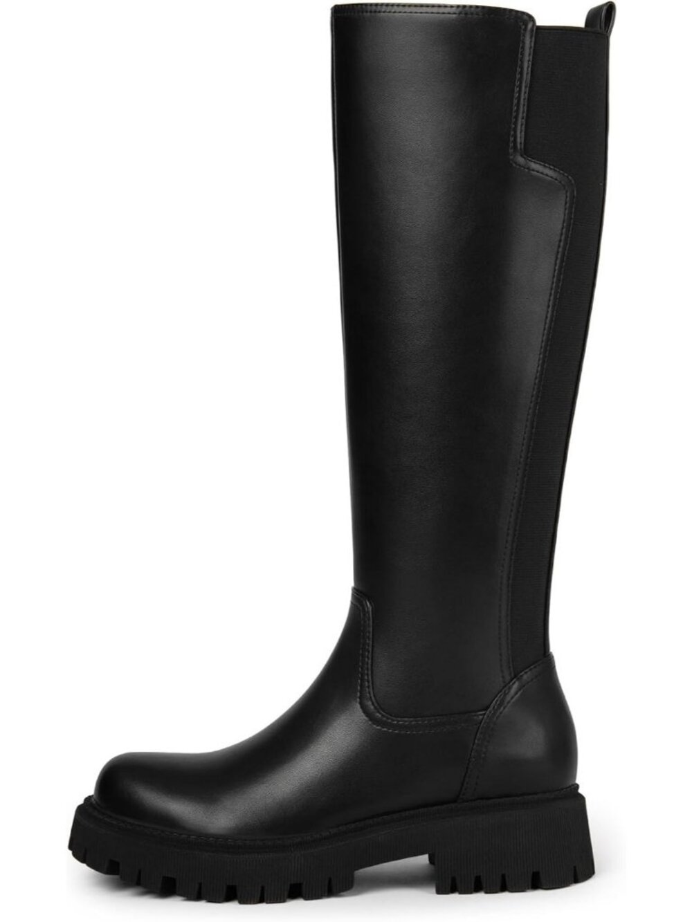 Women's Black Platform Chunky Block Low Heel Tall Comfortable Knee High Boot